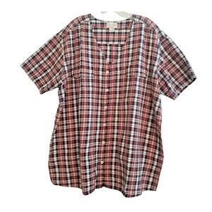 Camille Claudel Top Womens 2X Red White Blue Plaid V Neck  Pull Over Short Sleev